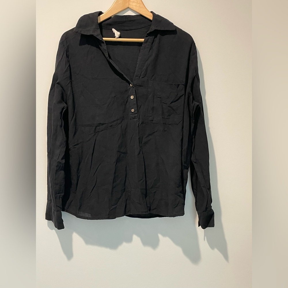 ee:Some 3/4 Sleeve Button Down Top Black‎ Sz L - Picture 4 of 8